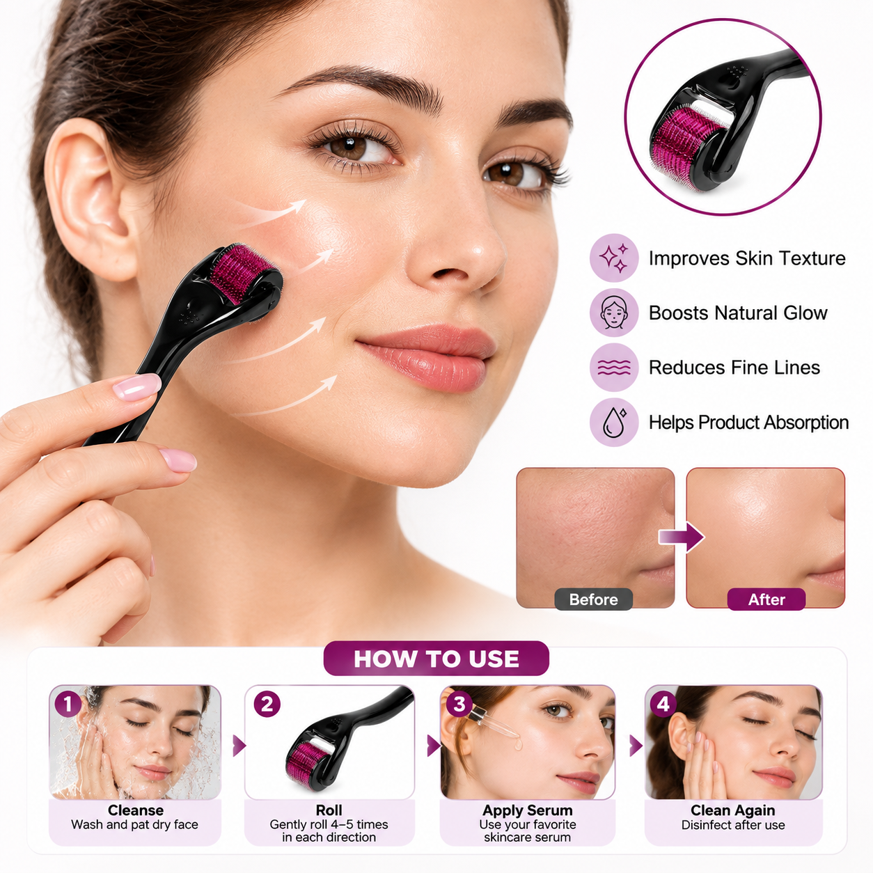 Derma Roller for Face – Microneedling Facial Skincare Roller for Smoother, Healthier-Looking Skin